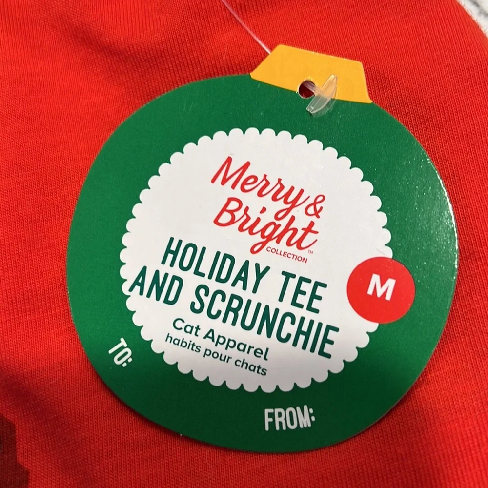 Cat holiday tee and scrunchie